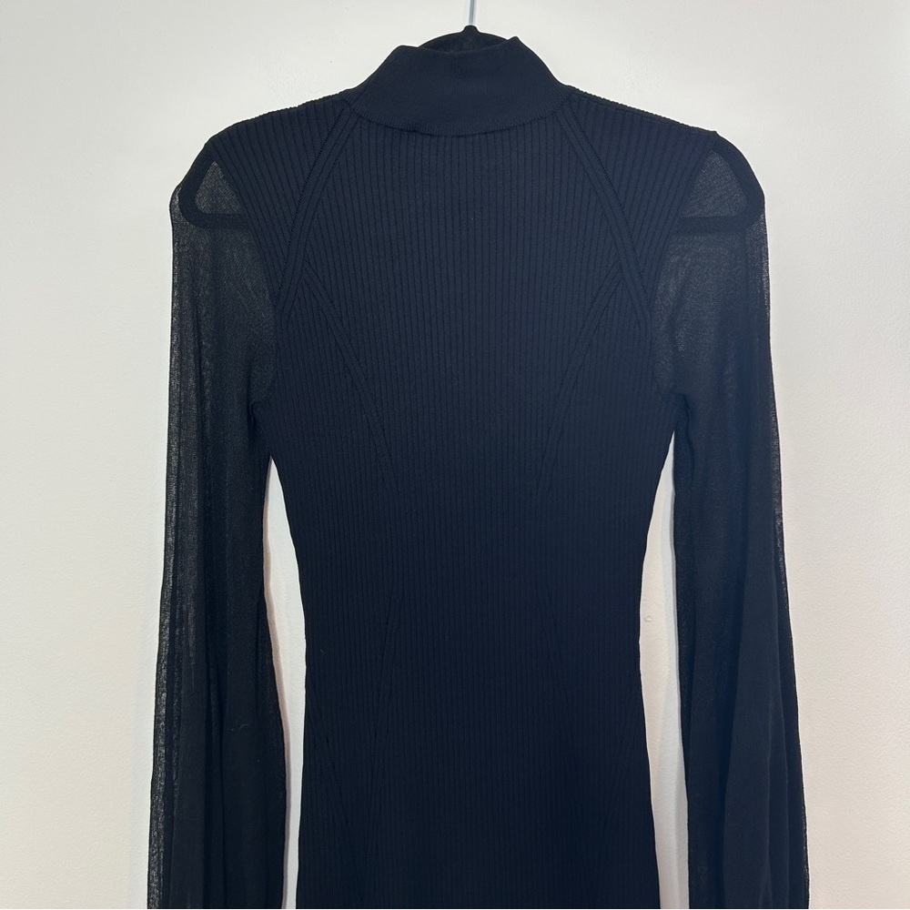 BCBGMAXAZRIA Sheer Sleeve Black Midi Sweater Dress Size XS - Picture 7 of 13
